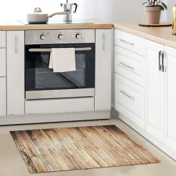 Tapis de cuisine imprimé bois marron 45x75 - vinyle antidérapant