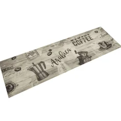 Tapis de cuisine lavable imprimé café gris 45x150 cm velours