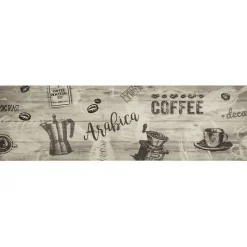 Tapis de cuisine lavable imprimé café gris 45x150 cm velours