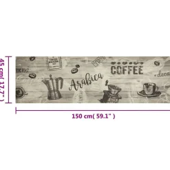 Tapis de cuisine lavable imprimé café gris 45x150 cm velours