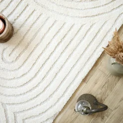 Tapis de salon en relief - Circle - Courbe crème - 200 x 290 cm
