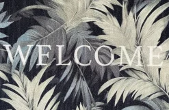 Tapis d'entrée absorbant feuillage welcome bleu et blanc L.60 x l.40 cm Sweetsol