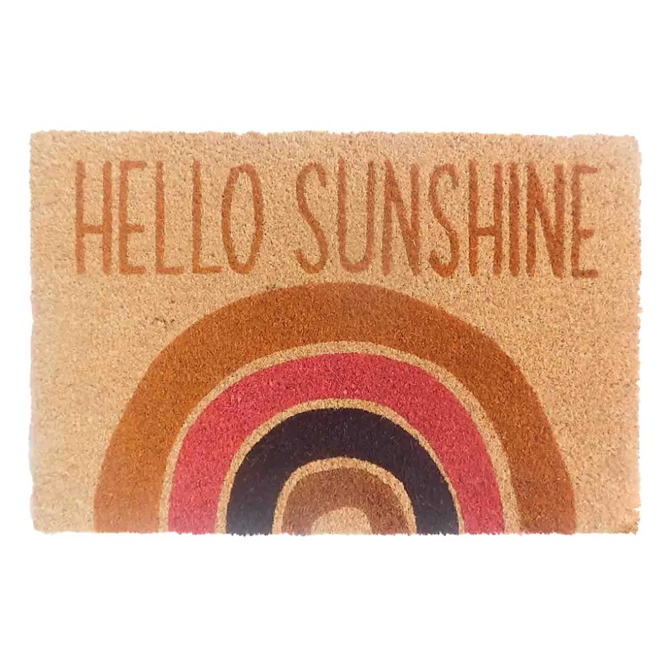 Tapis d'entrée antidérapant en fibre de coco " Hello sunshine " arc-en-ciel multicouleurs L.60 x l.40cm Ornami