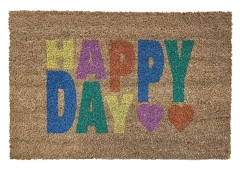 Tapis d'entrée antidérapant en fibre de coco " Happy day " multicouleurs L.60 x l.40cm