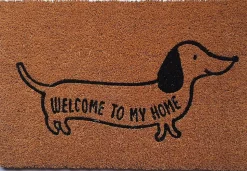 Tapis d'entrée en fibre de coco teckel " welcome to my home " noir et écru L.60 x l.40cm