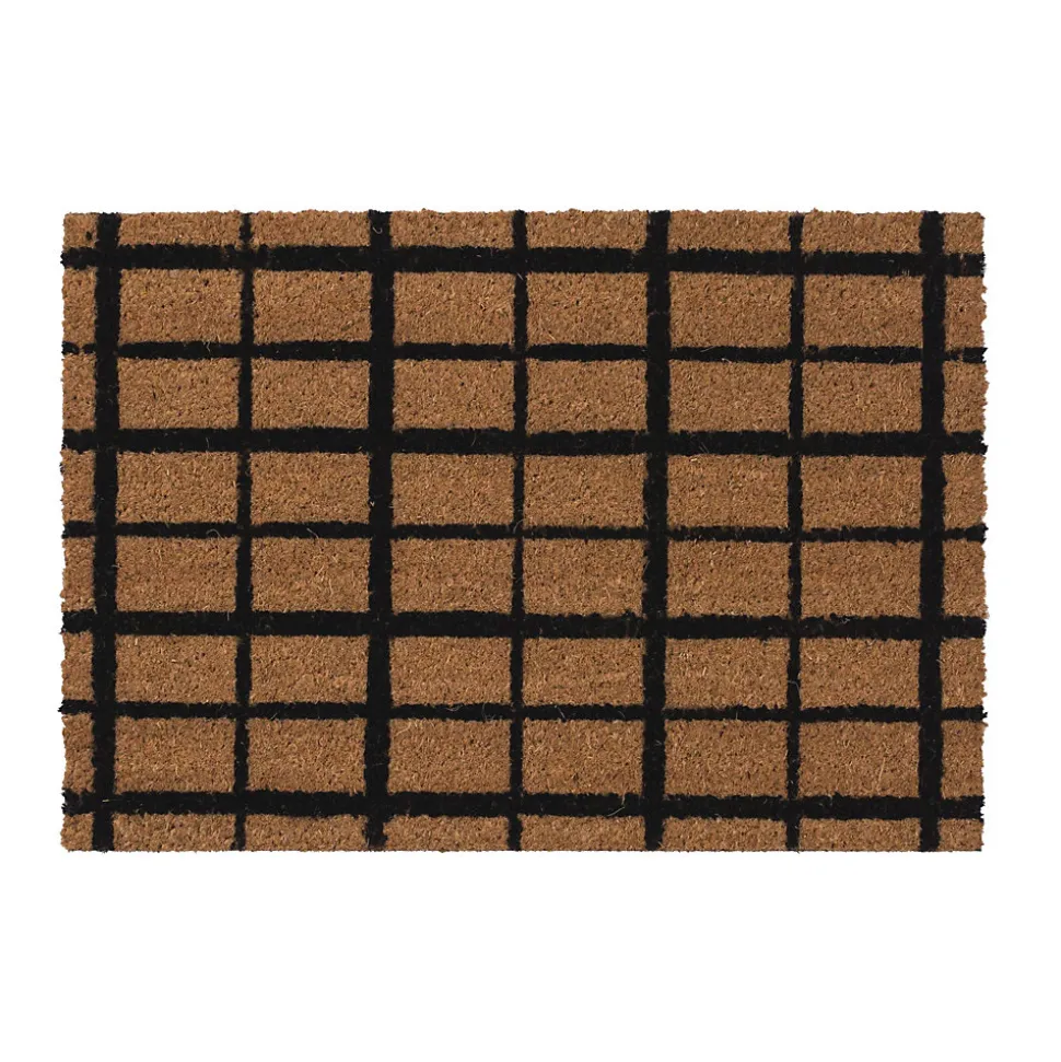 Tapis d'entrée en fibre de coco à motifs imprimé marron et noir L.60 x l.4 L.75 x l.45 x ep.1,5 cm