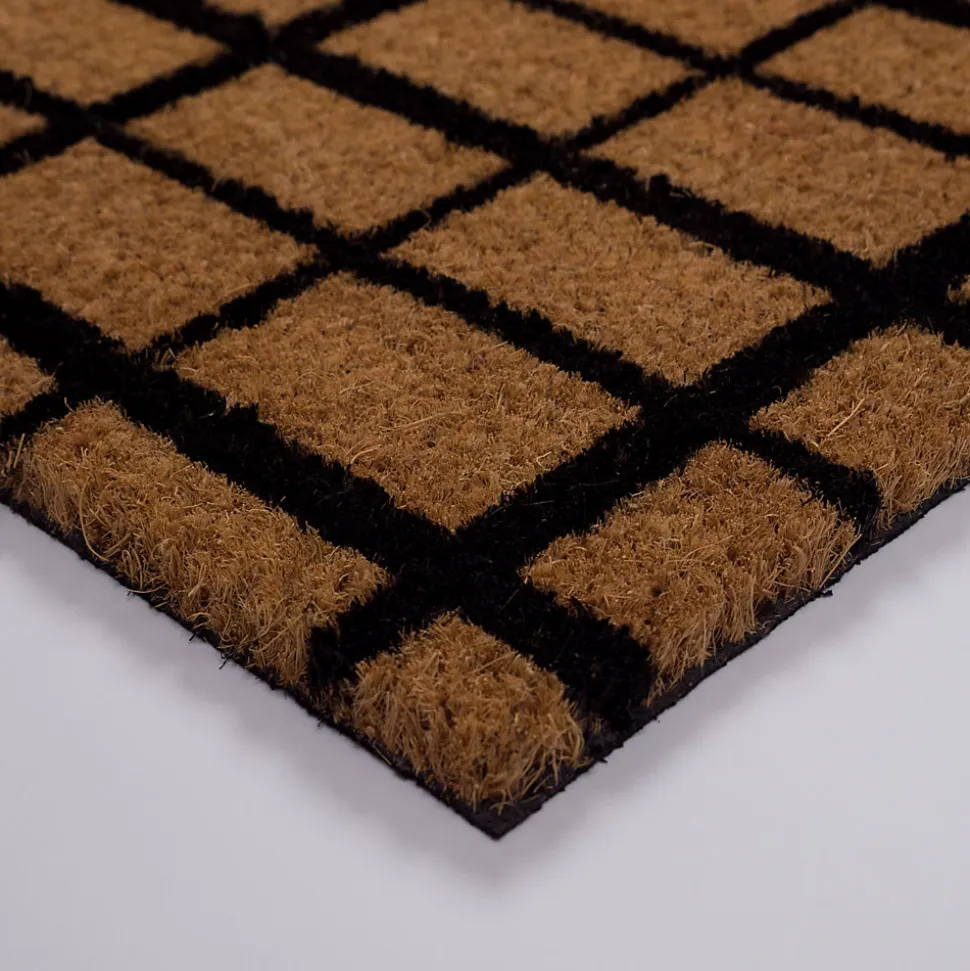 Tapis d'entrée en fibre de coco à motifs imprimé marron et noir L.60 x l.4 L.75 x l.45 x ep.1,5 cm