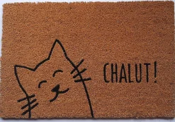 Tapis d'entrée en fibre de coco chat " chalut " noir et écru L.60 x l.40cm