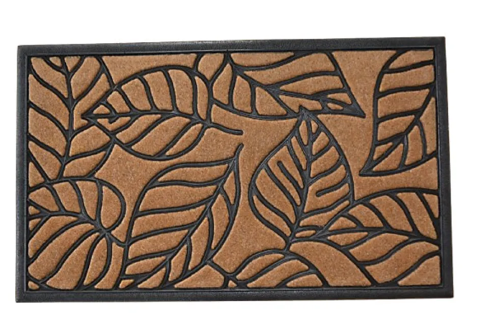 Tapis d'entrée grattoir en caoutchouc feuillage noir et écru L.75 x l.45cm