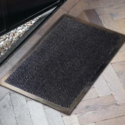 Tapis d'entrée polypropylène Boykins GoodHome gris foncé L.60 x l.40 cm