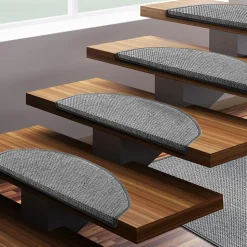 Tapis d'escalier Sabang Aspect Sisal, Argent, Demi-circulaire 23,5 x 65 cm