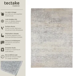 Tapis design vintage à poils courts en laine synthétique et feutre résistant et lavable