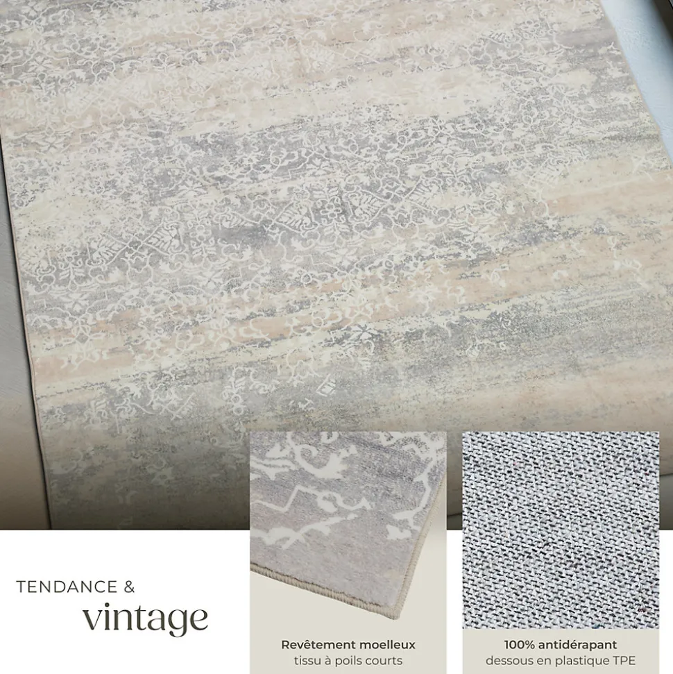 Tapis design vintage à poils courts en laine synthétique et feutre résistant et lavable