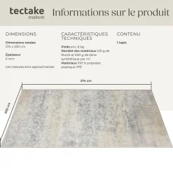 Tapis design vintage à poils courts en laine synthétique et feutre résistant et lavable