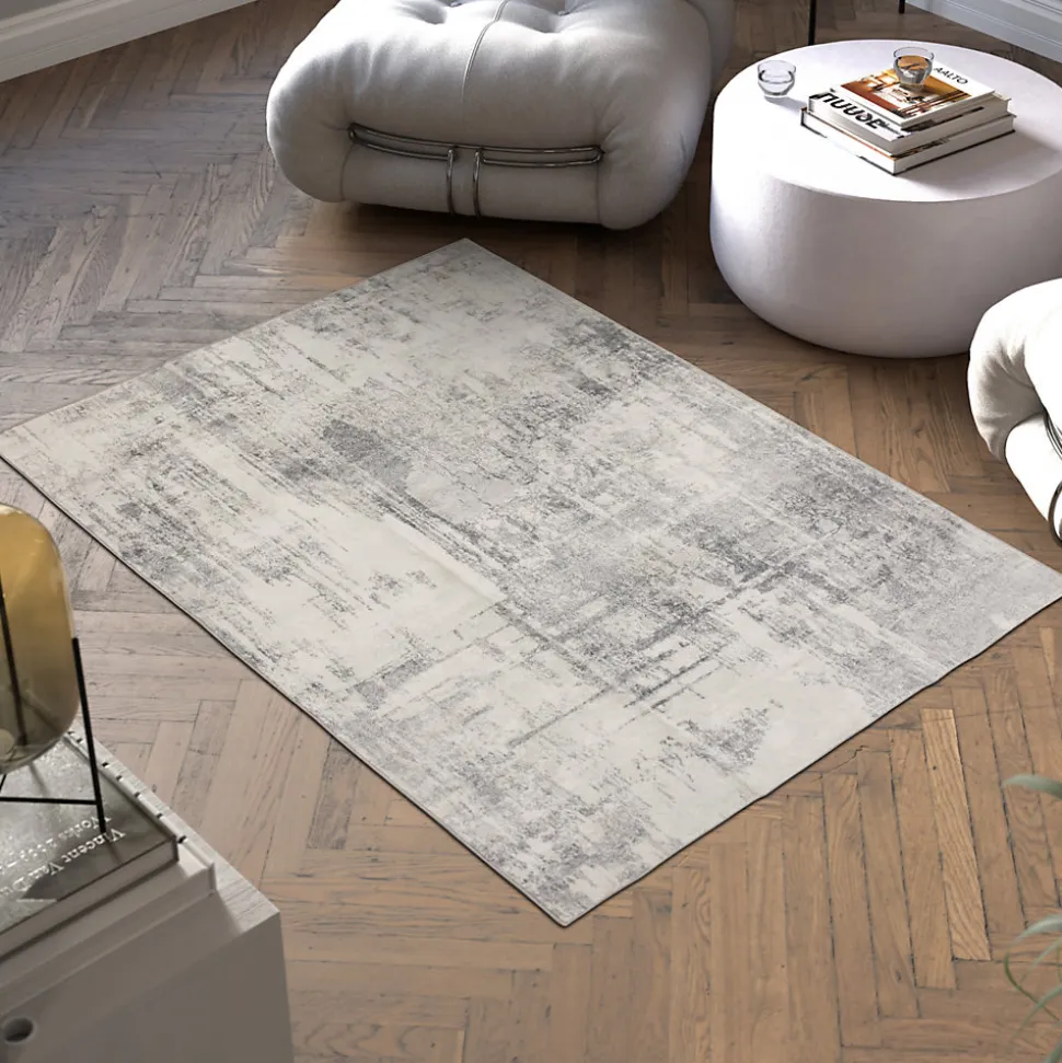 Tapis design vintage à poils courts en laine synthétique et feutre résistant et lavable