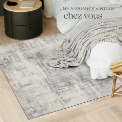 Tapis design vintage à poils courts en laine synthétique et feutre résistant et lavable
