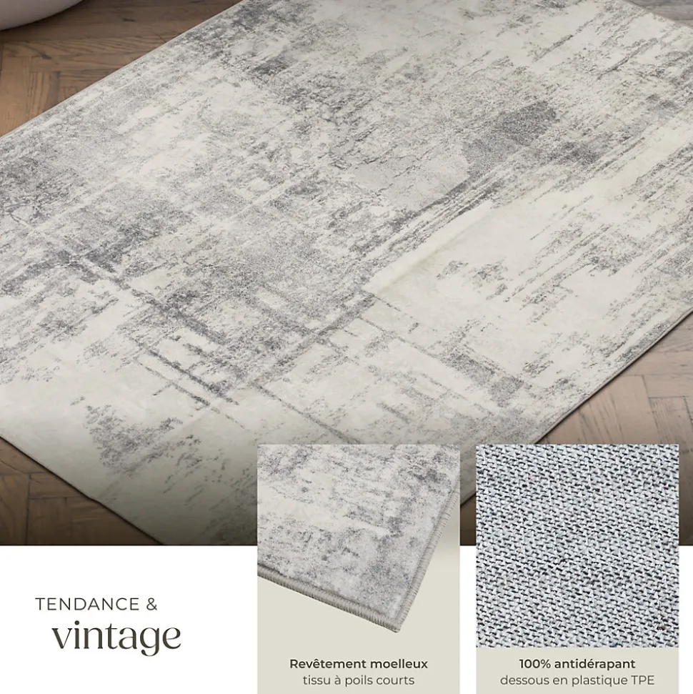 Tapis design vintage à poils courts en laine synthétique et feutre résistant et lavable