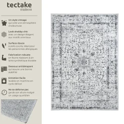 Tapis design vintage à poils courts en laine synthétique et feutre résistant et lavable