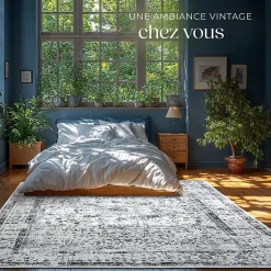 Tapis design vintage à poils courts en laine synthétique et feutre résistant et lavable