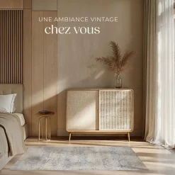 Tapis design vintage à poils courts en laine synthétique et feutre résistant et lavable