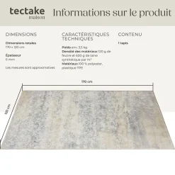 Tapis design vintage à poils courts en laine synthétique et feutre résistant et lavable
