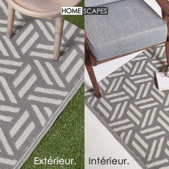 Tapis d'extérieur réversible rectangulaire - luna - gris- 120 x 180 cm - HOMESCAPES