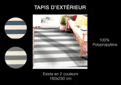 Tapis d'extérieur tissé à rayures gris et blanc L.230 x l.160 cm, Dylrev