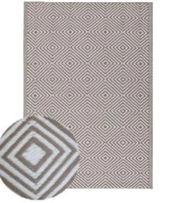 Tapis d'extérieur tissé imprimé losanges taupe L.170 x l.120cm Dylrev