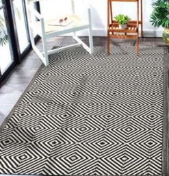 Tapis d'extérieur tissé imprimé losanges noir L.230 x l.160cm Dylrev
