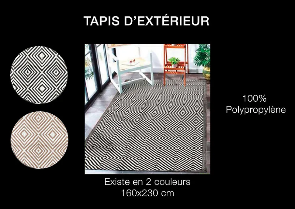 Tapis d'extérieur tissé imprimé losanges taupe L.230 x l.160 Dylrev