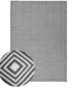 Tapis d'extérieur tissé imprimé losanges noir L.170 x l.120cm Dylrev