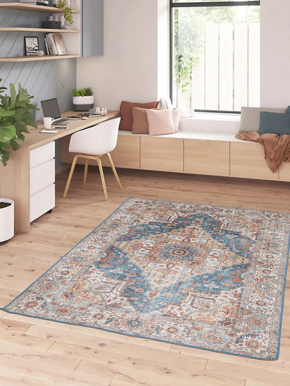 Tapis Dorsey décoloré GoodHome bleu L.230 x l.160 cm