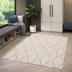 Tapis effet 3D tissé Wapiti blanc et gris poils longs L.160 x L.230cm GoodHome