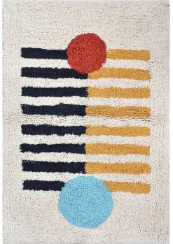 Tapis en coton tufté beige et rayures multicolore L.90 x l.60 cm