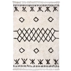Tapis en coton tufté berbère Leia blanc et gris L.120 x l.170cm Deko&co