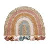 Tapis enfant arc-en-ciel à pompons en fibre naturelle 72x52cm