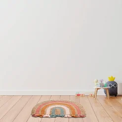 Tapis enfant arc-en-ciel à pompons en fibre naturelle 72x52cm
