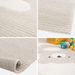 Tapis enfant beige / crème 120 x 170cm. tapis intérieur oursons. poils ras