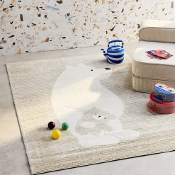 Tapis enfant beige / crème 120 x 170cm. tapis intérieur oursons. poils ras