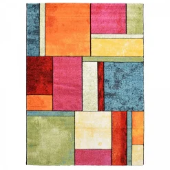 Tapis entrée tissé motif géométrique LYN8 GEOME, Multicolore, rouge, beige, vert