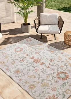 Tapis extérieur ATTICGO beige / multicolore rectangulaire motifs floraux 200x290 cm SAMARA