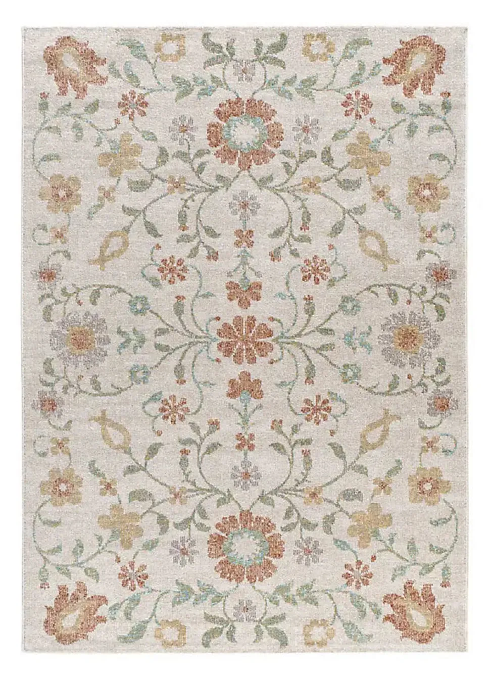 Tapis extérieur ATTICGO beige / multicolore rectangulaire motifs floraux 200x290 cm SAMARA