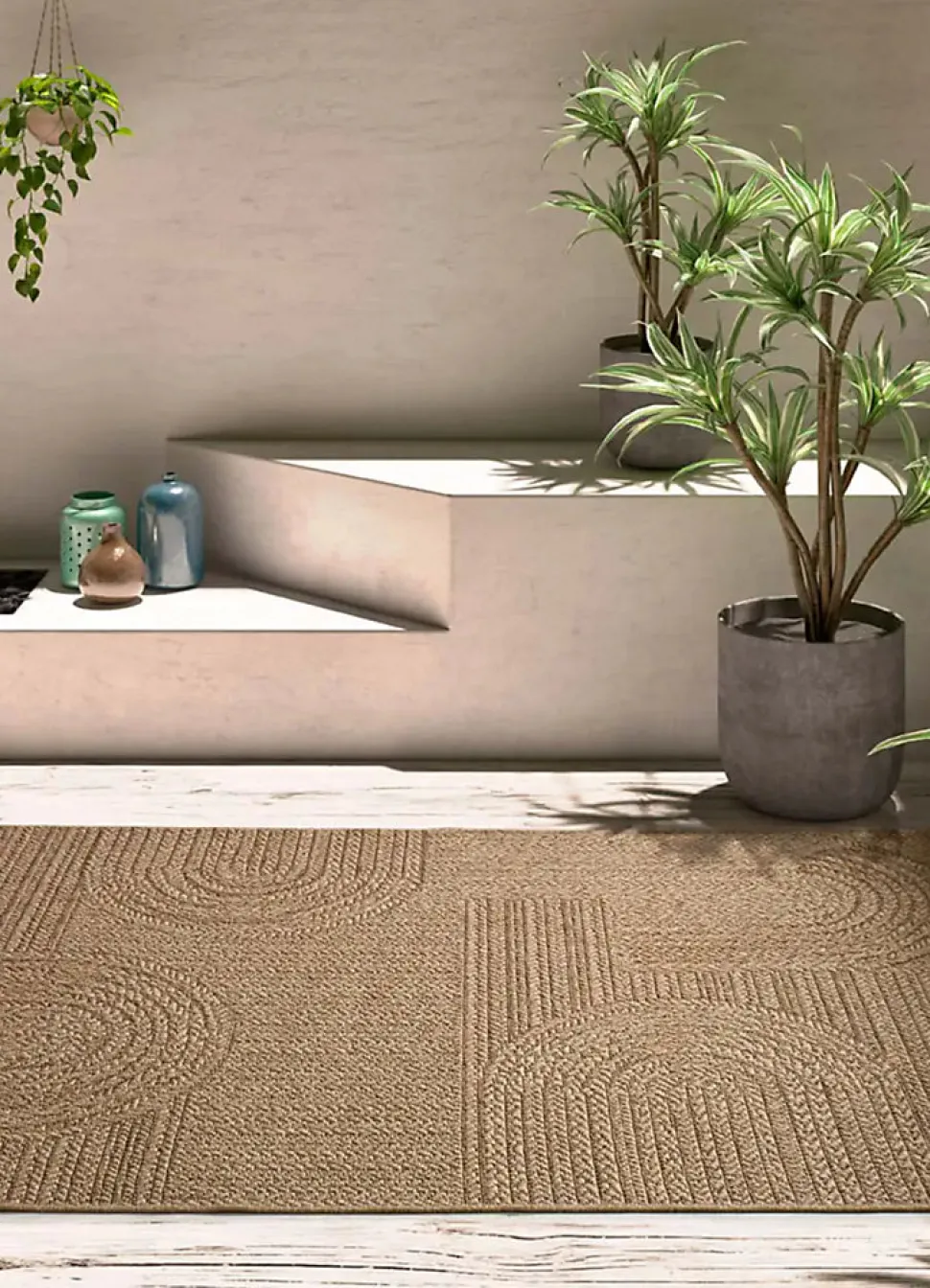 Tapis extérieur ATTICGO naturel rectangulaire géométrique effet jute 200x290 cm ACRA