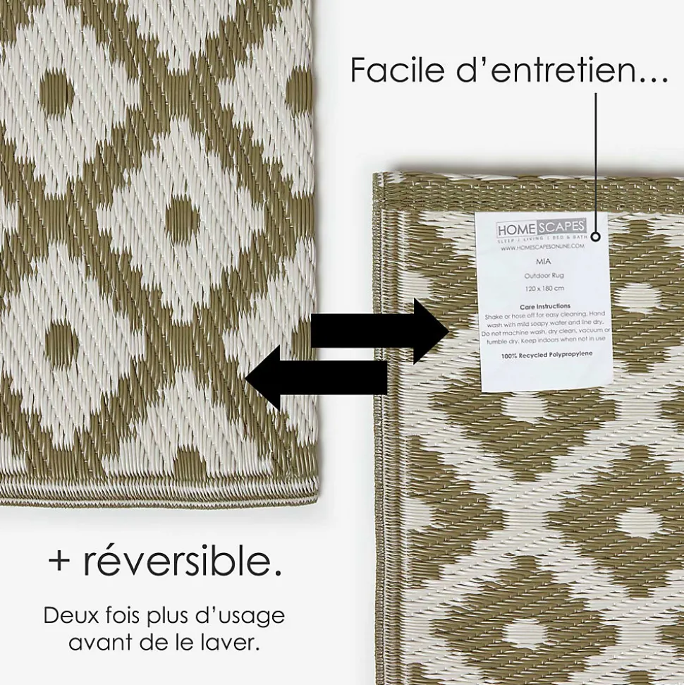 Tapis extérieur terrasse réversible - Tapis de jardin imperméable et résistant UV - May - Gris - 180x270 cm - HOMESCAPES