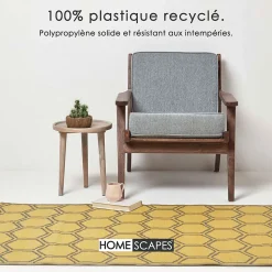 Tapis extérieur terrasse réversible - Tapis de jardin imperméable résistant UV - Nid d'abeille - Jaune - 180x120 cm - HOMESCAPES