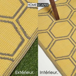 Tapis extérieur terrasse réversible - Tapis de jardin imperméable résistant UV - Nid d'abeille - Jaune - 180x120 cm - HOMESCAPES
