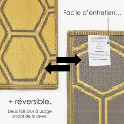 Tapis extérieur terrasse réversible - Tapis de jardin imperméable résistant UV - Nid d'abeille - Jaune - 180x120 cm - HOMESCAPES
