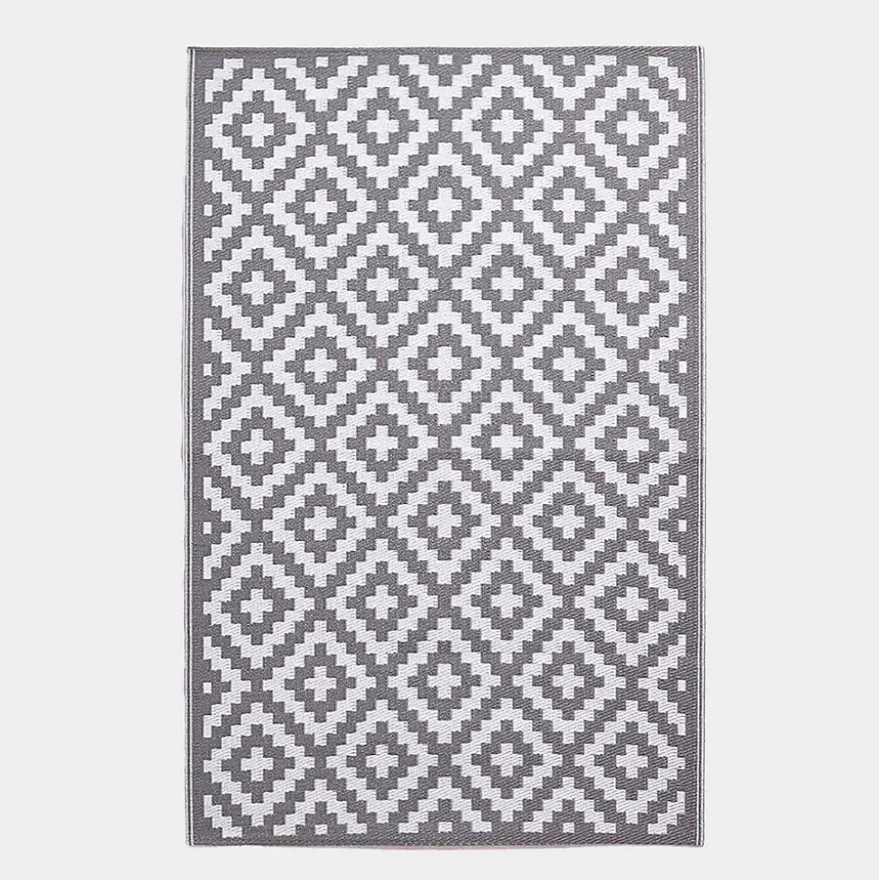 Tapis extérieur terrasse réversible - Tapis de jardin imperméable et résistant UV - Zoe - Gris - 75x200 cm - HOMESCAPES