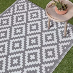 Tapis extérieur terrasse réversible - Tapis de jardin imperméable et résistant UV - Zoe - Gris - 75x200 cm - HOMESCAPES