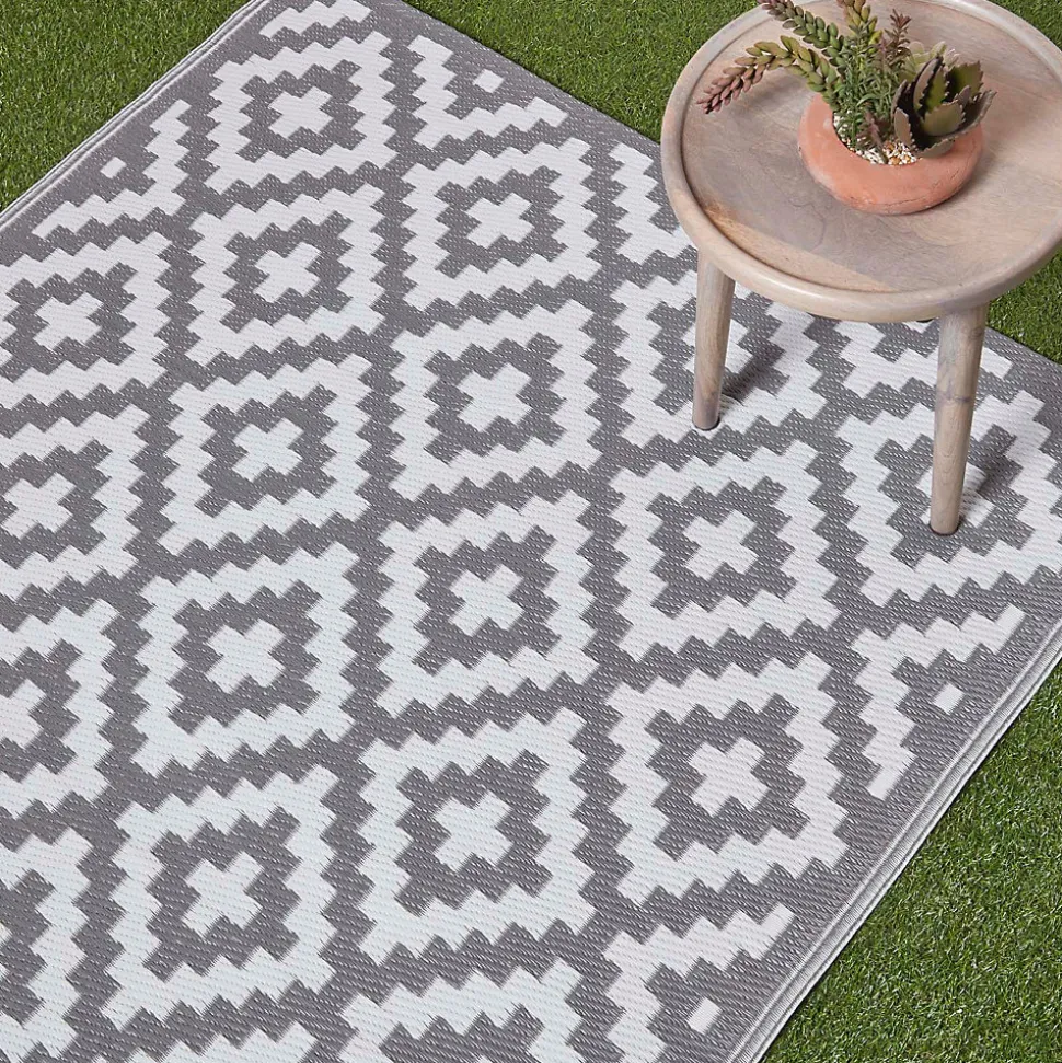 Tapis extérieur terrasse réversible - Tapis de jardin imperméable et résistant UV - Zoe - Gris - 75x200 cm - HOMESCAPES